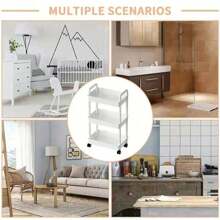 1pc 3-Tier Cart Shelf, Shelf With Handles, Mobile Snack Cart For Kitchen.Toilet, Office, Multi-Tier Multifunctional Bedroom Bedside Storage Rack - Multicolor - View 4
