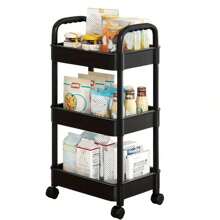 1pc 3-Tier Cart Shelf, Shelf With Handles, Mobile Snack Cart For Kitchen.Toilet, Office, Multi-Tier Multifunctional Bedroom Bedside Storage Rack - Multicolor - View 1
