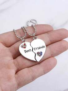 1套/2入組情侶時尚鑲嵌鑽石心形項鍊 - 彩色 - 查看 1