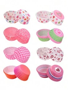 800 Count Cupcake Liners, Cake Paper Cup, Oil Proof Cake Lining, Heat Resistant, Macaron Color Scheme, Cartoon Cute Pattern, Standard Paper Cupcake Cup, Designed Paper Cupcake Paper, Baking Cup, Paper Cupcake Packaging (Standard Size,Valentine'S Day Color Scheme) - Multicolor - View 1