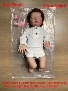 GUESSBELLY 逼真的 50 厘米重生睡娃娃，具有 3D 彩绘皮肤和可见血管，20 英寸柔软硅胶新生女婴圣诞礼物 - 白色 - 查看 2