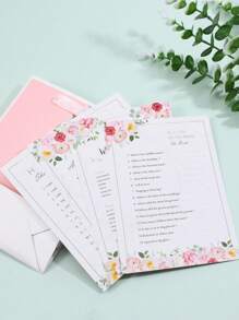 4pcs Floral Pattern Wedding Trivia Game Cards For Wedding Party, Bachelorette Party - Multicolor - View 3