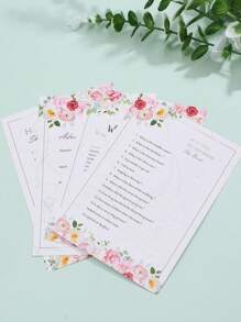 4pcs Floral Pattern Wedding Trivia Game Cards For Wedding Party, Bachelorette Party - Multicolor - View 1