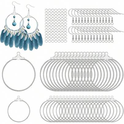 260 件耳環製作套件,40 件圓形串珠圈耳環,100 件耳環鉤和 120 件開口跳環耳環用品,適用於耳環首飾製作 Diy 工藝