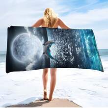 1條鯊魚圖案沙灘巾,現代超細纖維浴巾,適用於海灘度假、露營、游泳、淋浴和禮物 - 彩色 - 查看 3