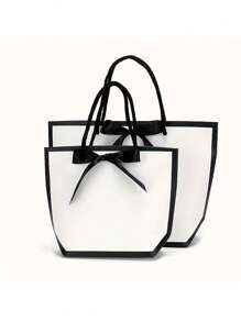 8入組,蝴蝶結裝飾手提袋,白色大容量紙質手提袋,萬聖節感恩節聖誕節新年婚禮生日禮品包裝袋,簡約純色購物袋,糕點包裝袋,小型企業裝備,最便宜的物品 - 白色 - 查看 6