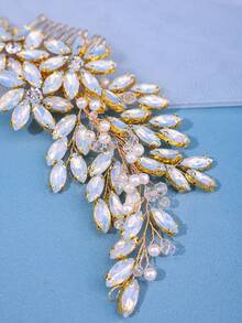 1pc Women's Luxurious Crystal Hair Comb Hair Accessory For Princess, Bridesmaid, Champagne Gold - Baby Blue - View 4