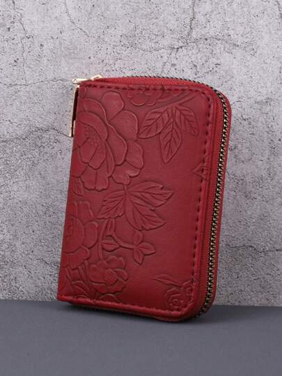 1pc Red Women's Fashionable Simple Short Wallet With Large Capacity And Multiple Card Slots Single Zipper Portable Printed Design For Coins And Cards For Women Wallet Purse Wallet Small Wallet