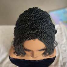 女士编织假发 耐热钩编 2 股编织假发 非洲合成编织发 短卷曲扭结假发 DIY - 黑色 - 查看 4