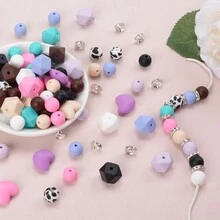 101入組心形矽膠珠子12/14圓形迷你六角矽膠裝飾珠子套件,diy珠鍊、鎖匙扣、手鍊製作,橡膠珠掛飾製作（心形） - 心形 - 查看 3