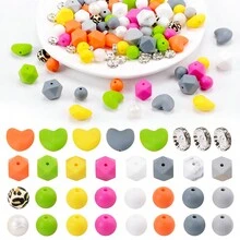 101入組心形矽膠珠子12/14圓形迷你六角矽膠裝飾珠子套件,diy珠鍊、鎖匙扣、手鍊製作,橡膠珠掛飾製作（心形） - 心形 - 查看 2