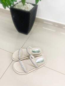 SANDÁLIA FEMININA PAPETE BIRKEN FLATFORM STRASS BRILHO AJUSTÁVEL SOLADO ANATÔMICO MACIA