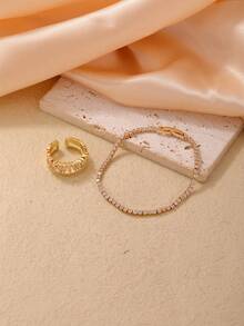 1set French Vintage Bracelet Ring, Minimalist Fashionable Personalized Hand Accessories - Multicolor - View 1