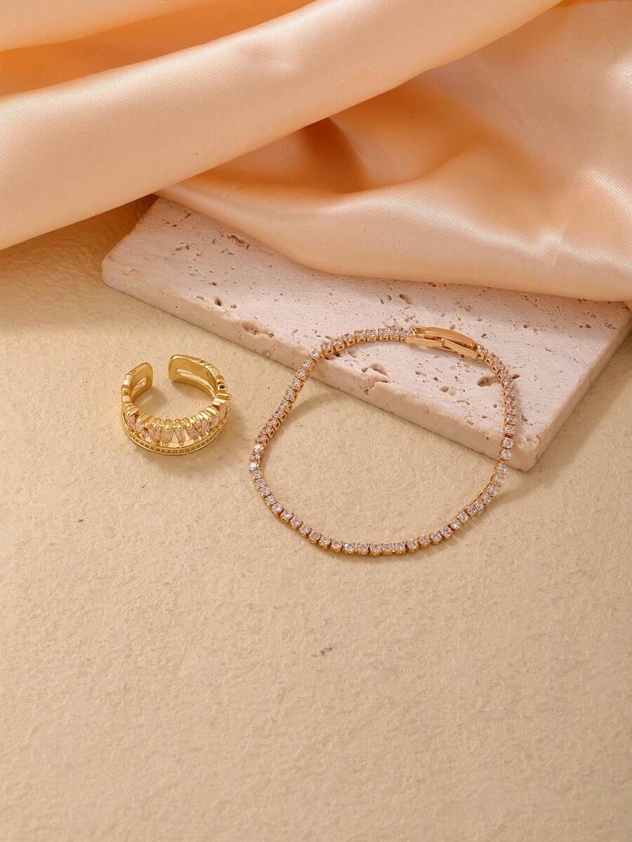 1set French Vintage Bracelet Ring, Minimalist Fashionable Personalized Hand Accessories - Multicolor - View 1