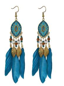 1對復古風格公雞羽毛耳環,刻花細節和珠子吊墜,適合女性日常佩戴 - 復古風 - 查看 14