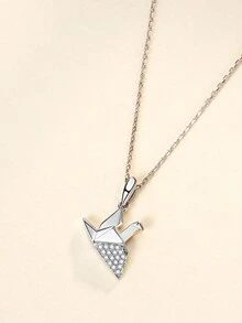 1只獨特精緻的鶴形立體方鋯石裝飾女士日常佩戴925銀項鍊 - 銀色 - 查看 4