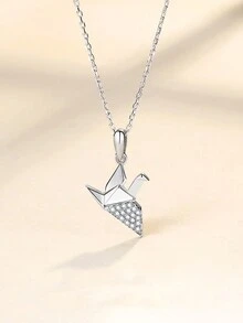 1只獨特精緻的鶴形立體方鋯石裝飾女士日常佩戴925銀項鍊 - 銀色 - 查看 5
