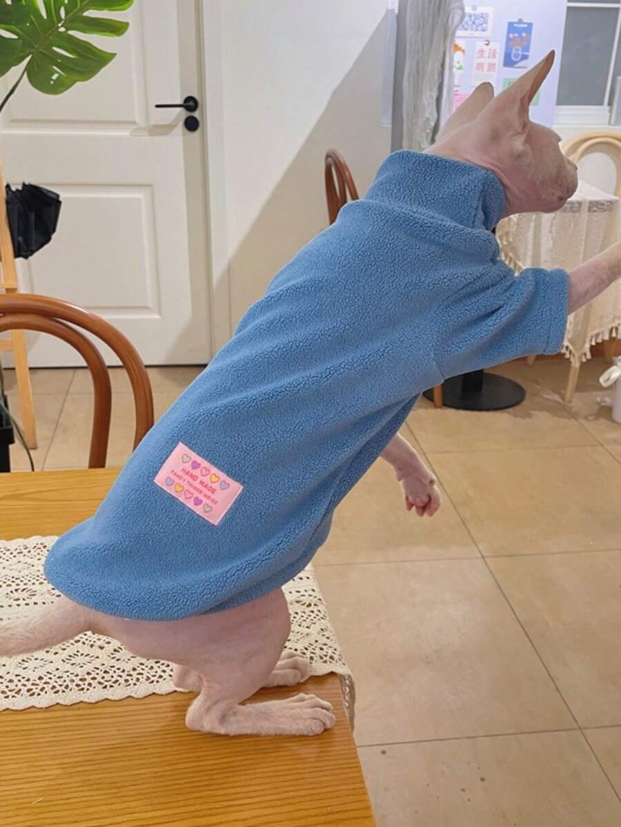 情人節1入組雙面珊瑚絨純色保暖親膚柔軟長袖外套（適用於短毛貓、無毛貓、短毛狗）,適用於秋冬室內和室外家居服裝 - 玫紅色 - 查看 1