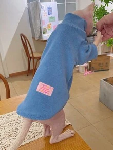 情人節1入組雙面珊瑚絨純色保暖親膚柔軟長袖外套（適用於短毛貓、無毛貓、短毛狗）,適用於秋冬室內和室外家居服裝 - 玫紅色 - 查看 3