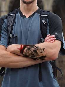 1 Piece Skull Tattoo Sticker Waterproof Long-Lasting Handsome For Male Arm Chest - Multicolor - View 3