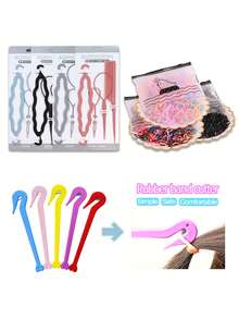 兒童彈性髮帶和編織工具組 - 彩色帶編織器和脫髮造型工具 - 簡單便攜,適合日常使用 - 彩色 - 查看 4