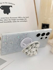 1 件玻璃心型支架和星空閃光手機殼,非常適合婚禮/情人節禮物,相容於 Apple/samsung/xiaomi/redmi/oppo/huawei - 白色 - 查看 4