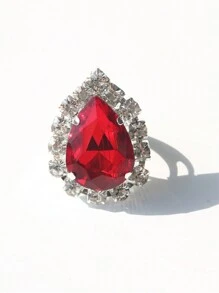 Anillo Individual Con Forma De Gota De Agua Con Diamantes De Imitación Rojos - Multicolor - Ver 4