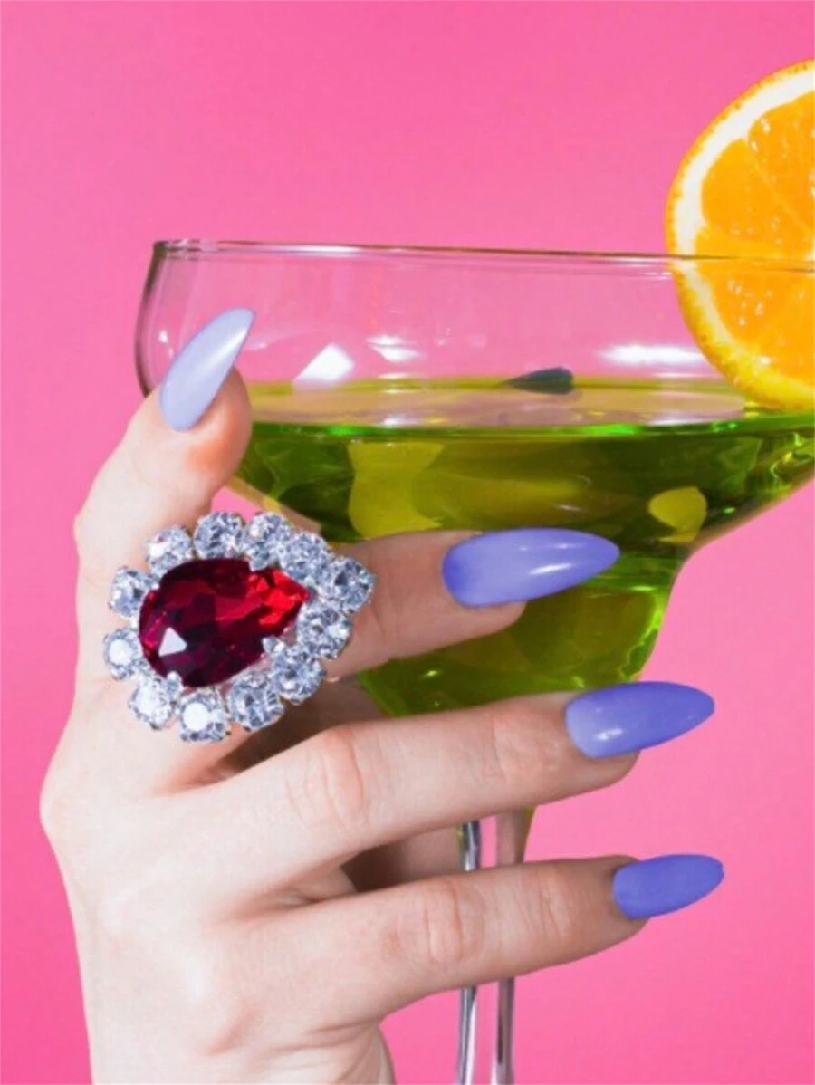 Anillo Individual Con Forma De Gota De Agua Con Diamantes De Imitación Rojos - Multicolor - Ver 1