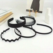 5-Pack Girl's Matte Headbands, Stylish And Easy Plastic Headbands With Teeth Anti-Drip Comb Hairbands Girl's Boy's Headbands Headbands - Black - View 10