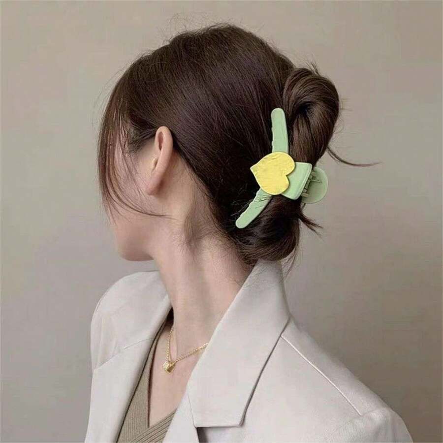 1 件裝女式壓克力心形髮夾,時尚拼色風格,適合情人節、約會和日常佩戴 - 兩件套 - 查看 1