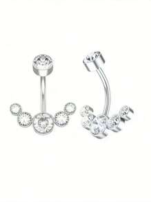 1件流行鉆石臍環,採用不銹鋼材料,五顆鑲嵌鑽的美化裝飾 - 銀色 - 查看 11