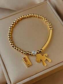 1入組「立即致富」馬設計手鍊,男女適用 - 金黃色 - 查看 4