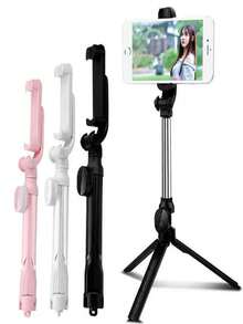 1 pieza Palo selfie de trípode rosa, soporte multifunción para teléfono para toma horizontal y vertical, palo selfie portátil con Bluetooth (batería no incluida)