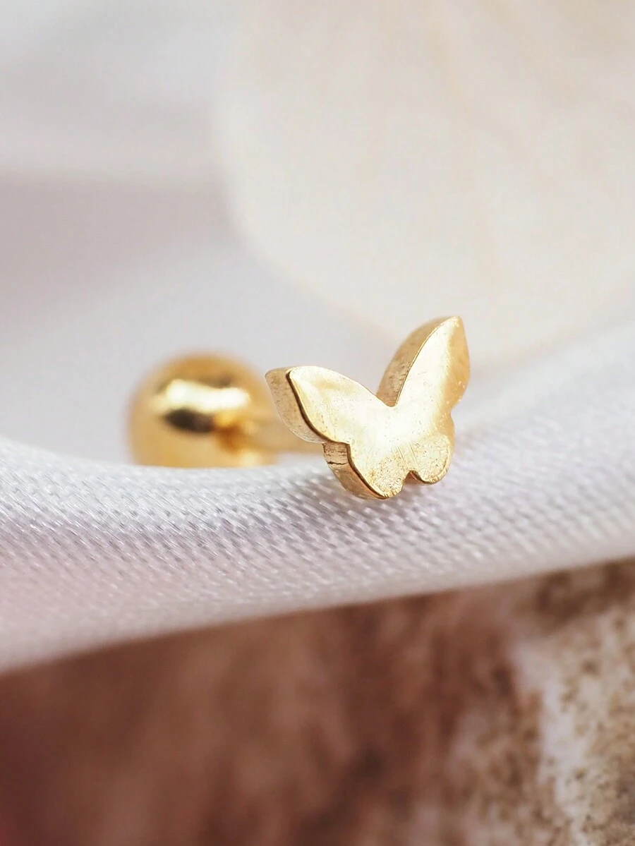 1入流行不鏽鋼鍍金蝴蝶形小釘耳環,適用於男女日常佩戴 - 小蝴蝶-金色 - 查看 1