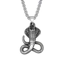 1pc Men's Zinc Alloy Snake Pendant Stainless Steel Chain Necklace, Cool Night Club Accessory - Antique Silver - View 1