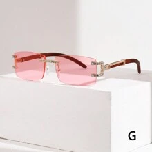 1 件时尚男女通用水钻装饰方形框架时尚眼镜，无框时尚眼镜，Y2k 风格派对眼镜，适合派对、旅行、拍摄和送礼 - 彩色 - 查看 17