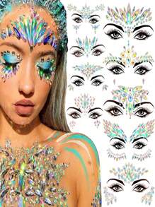1pc Edm Music Festival Face Sticker, Resin Diamond Gem Adhesive Makeup Decoration For Parties, Festivals(Random Style) - Random Style - View 1