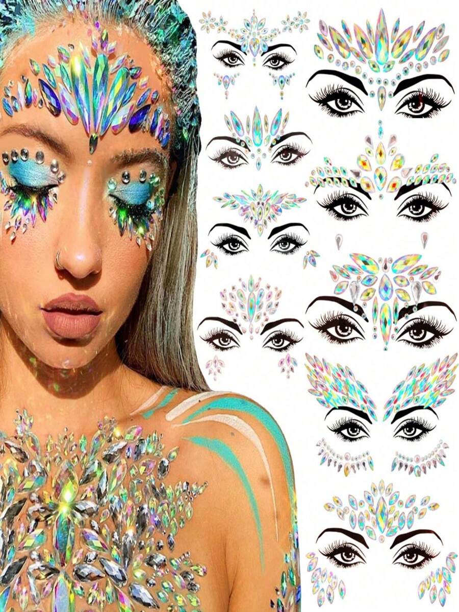 1pc Edm Music Festival Face Sticker, Resin Diamond Gem Adhesive Makeup Decoration For Parties, Festivals(Random Style) - Random Style - View 1