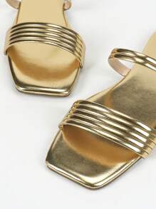 女性極簡風格,適用於跳舞、家居和休閒場合,金屬色調開放式平底涼鞋 - 金色 - 查看 5