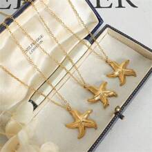 Starfish Shaped Simple Gold Pendant Necklace For Daily Wear - Starfish Necklace - View 5
