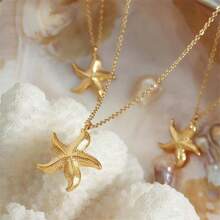 Starfish Shaped Simple Gold Pendant Necklace For Daily Wear - Starfish Necklace - View 1