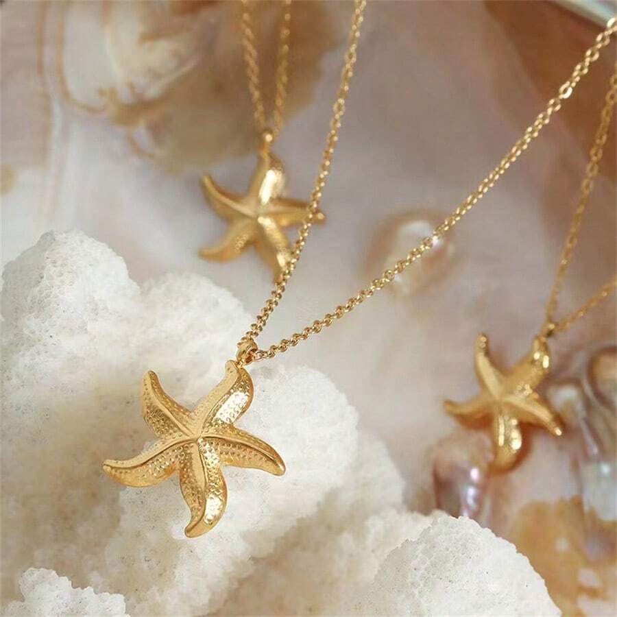 Starfish Shaped Simple Gold Pendant Necklace For Daily Wear - Starfish Necklace - View 1