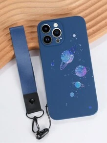 1pc Blue Galaxy Pattern Tpu Shockproof Phone Case And 1pc Blue Grenade Style Lanyard Compatible With Iphone/ Samsung/ Xiaomi/ Oppo