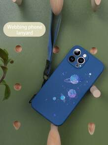 1pc Blue Galaxy Pattern Tpu Shockproof Phone Case And 1pc Blue Grenade Style Lanyard Compatible With Iphone/ Samsung/ Xiaomi/ Oppo