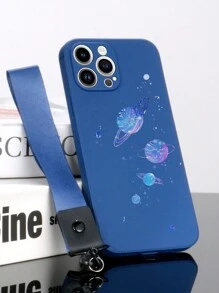 1pc Blue Galaxy Pattern Tpu Shockproof Phone Case And 1pc Blue Grenade Style Lanyard Compatible With Iphone/ Samsung/ Xiaomi/ Oppo