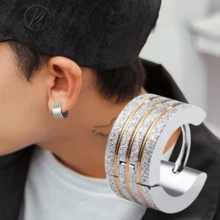 Stainless Steel Fashion Men Matte Gold Color Hoop Earrings Party Jewelry Gifts - Multicolor - View 1