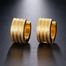 Stainless Steel Fashion Men Matte Gold Color Hoop Earrings Party Jewelry Gifts - Multicolor - View 8