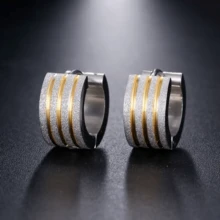 Stainless Steel Fashion Men Matte Gold Color Hoop Earrings Party Jewelry Gifts - Multicolor - View 9