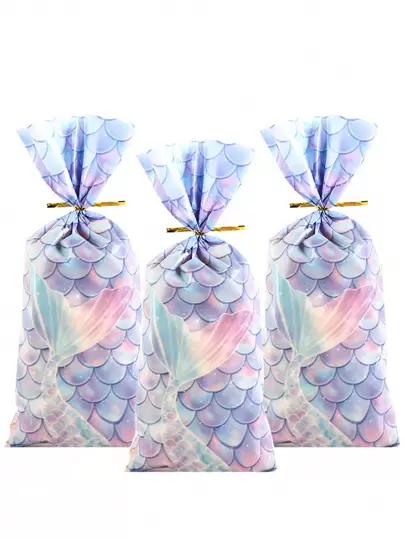 100/50/25件美人鱼彩色鳞片糖果礼袋，精美包装，适用于饼干、巧克力、零食。适合女孩派对、礼物和装饰