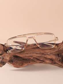 1 件女士方形平顶透明镜片眼镜适合日常使用 - 無色 - 查看 1